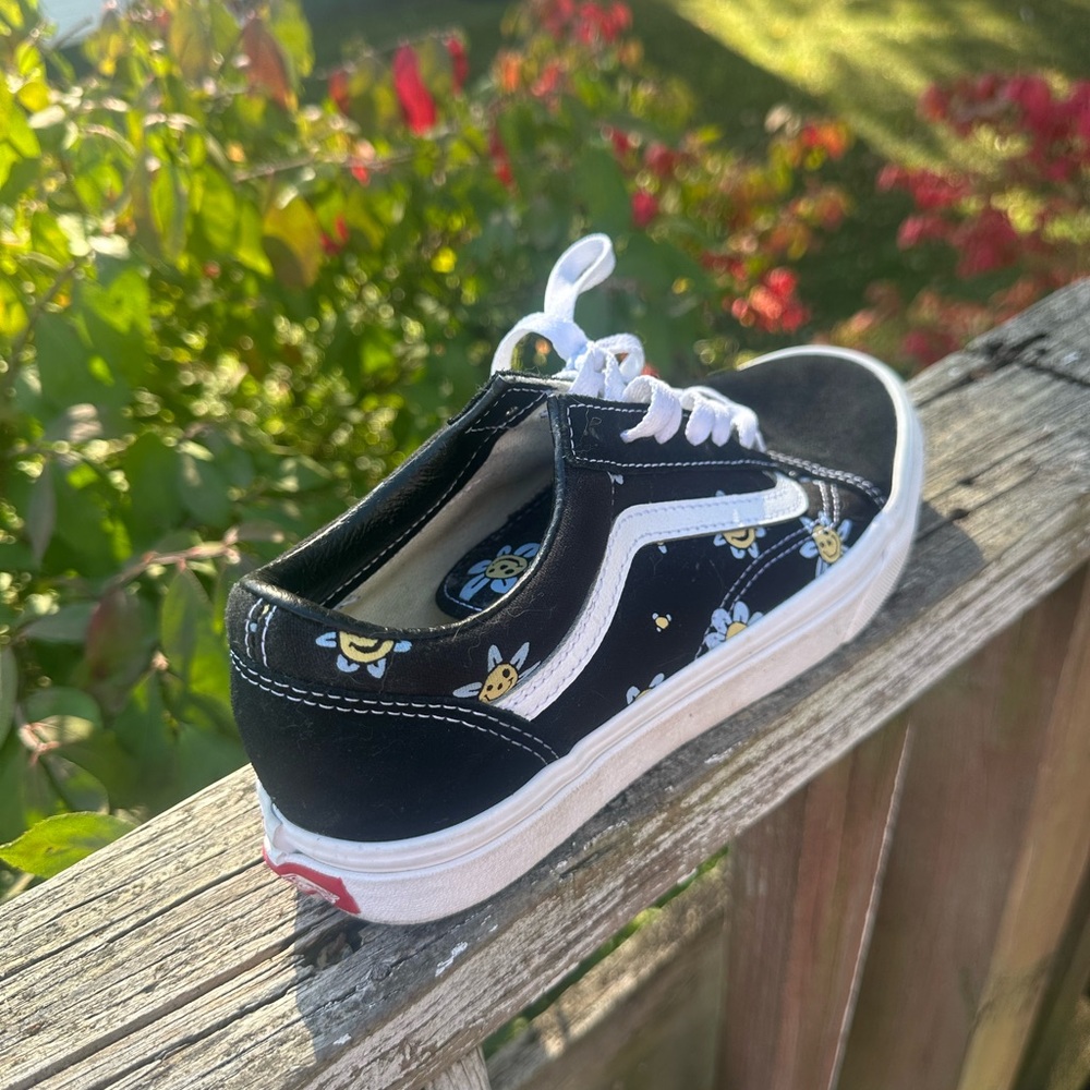 Vans Black and White Sneakers with Flower Accents - Picture 2 of 3